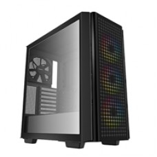 DeepCool CG540 Case, Gaming, Black, Mid Tower, 2 x USB 3.0, Tempered Glass Side & Front Window Panels, Addressable RGB LED Fans, E-ATX, ATX, Micro ATX, Mini-ITX